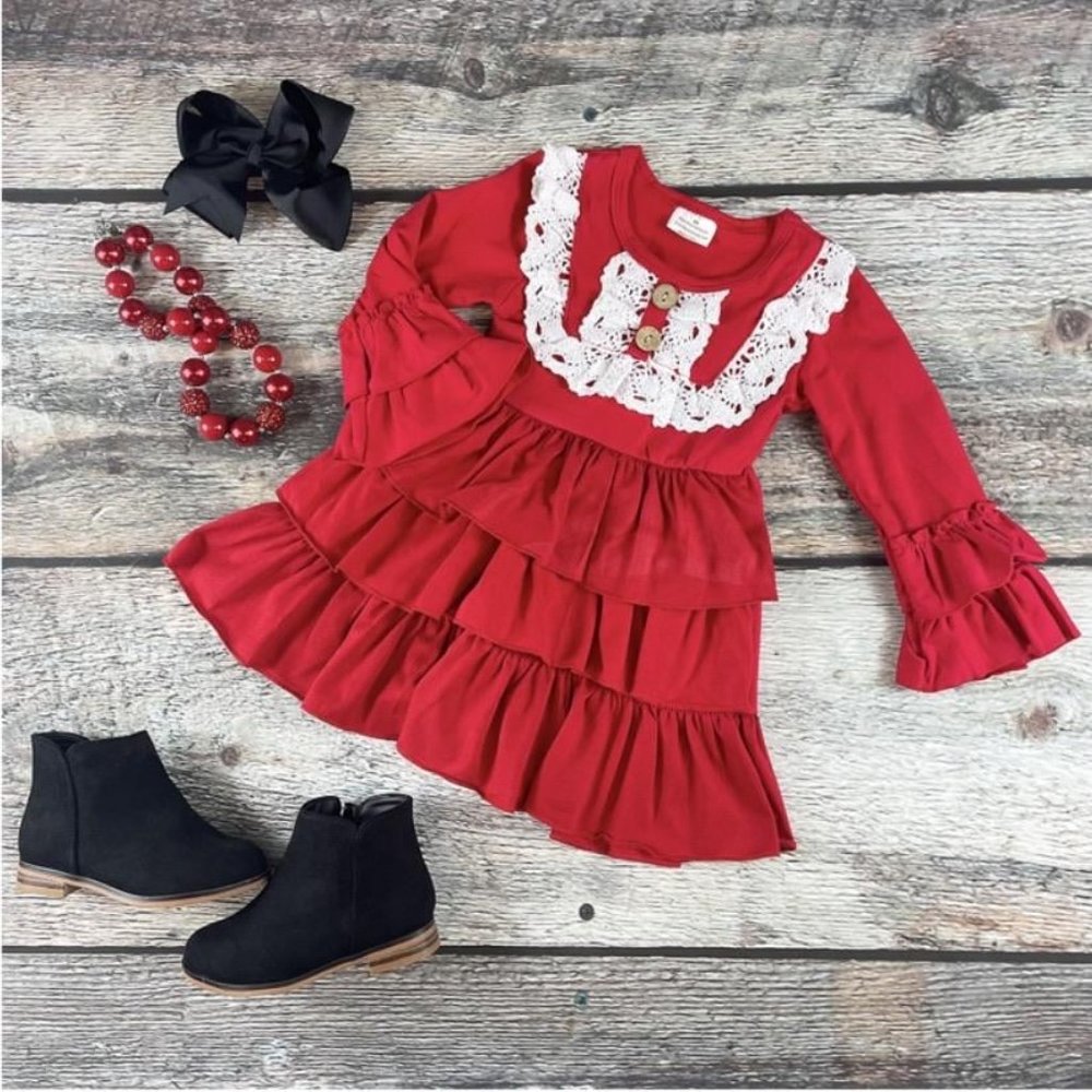 OOh La LLama Red Ruffle Dress w/Bow